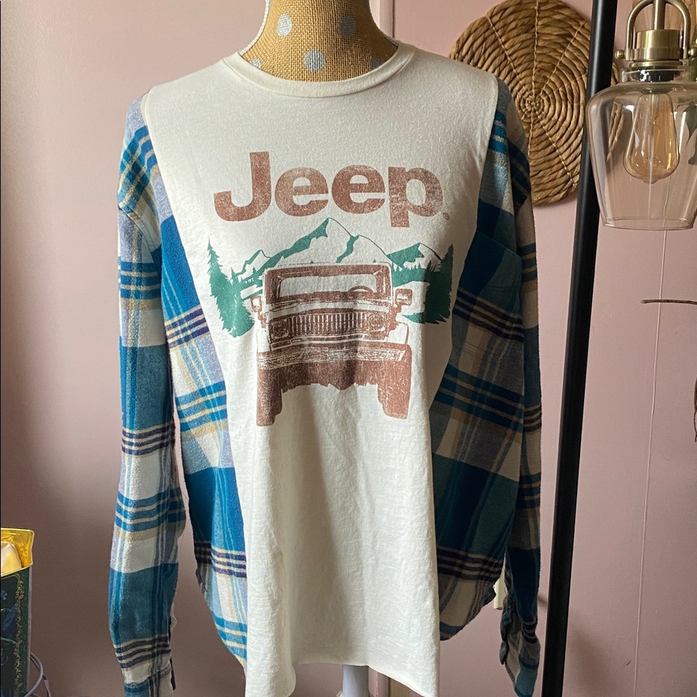 Upcycled Jeep Tshirt + Falls Creek Flannel